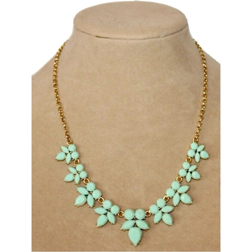 J. Crew Gold-Tone Necklace with Mint Green Floral Stones